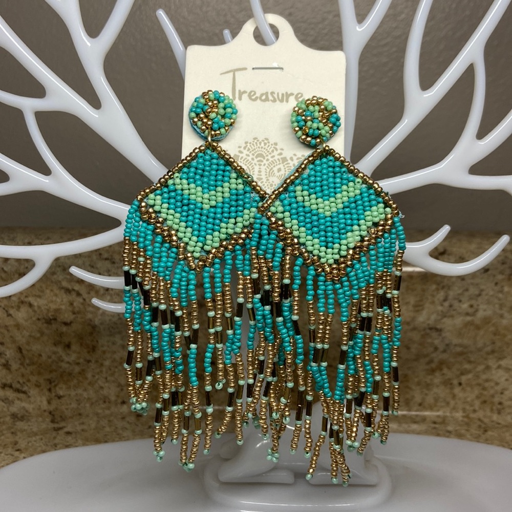 Turquoise Dream Cave seed bead earrings